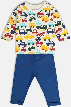 MINI KLUB Boys Printed Round Neck Long Sleeves Pure Cotton T-Shirt With Trouser