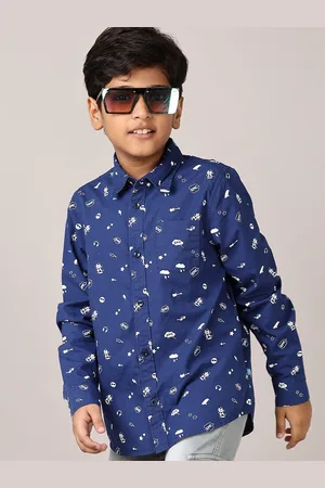 V-Mart Boys Spread Collar Conversational Printed Cotton Casual Shirt