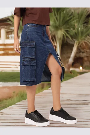 DressBerry Urban Utility Front Slit Cargo Style Denim Skirt