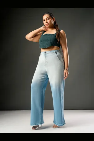 FREAKINS Women Plus Size Jean Wide Leg High-Rise Heavy Fade Stretchable Jeans