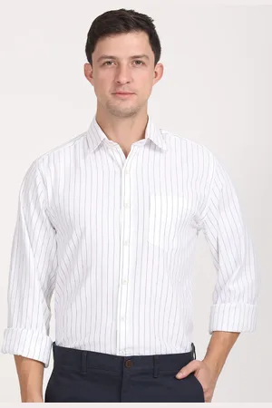 Copperline Men Comfort Spread Collar Vertical Striped Cotton Formal Shirt