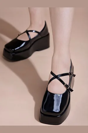 Shoetopia Women Square Toe Platform Mary Janes