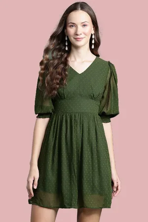 Deewa Women Puff Sleeve Georgette Fit & Flare Dress