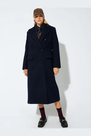 Koton Women Double Breasted Notched Lapel Overcoat