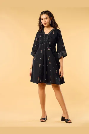 Saaki Women Floral Printed Cotton Fit & Flare Dress