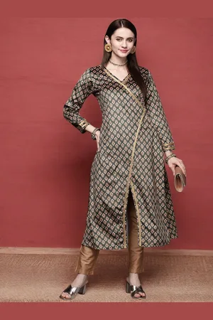 Ahalyaa Floral Printed Angrakha Velvet A-Line Kurta