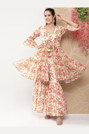 Bhama Couture Floral Printed Regular Gotta Patti Kurta With Sharara