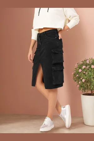 DressBerry Cargo Style Front Slit Denim Skirt