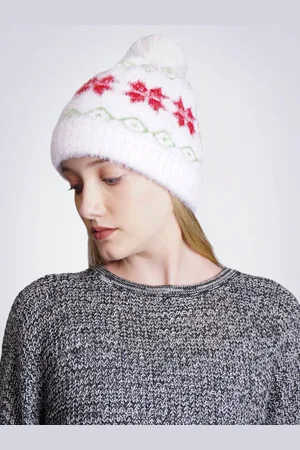 Bharatasya Women Self Design knitted Fluffy Elegant Woollen Beanie