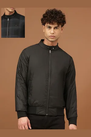 Richlook Men Mock Collar Checked Casual Bomber Reversible Jacket
