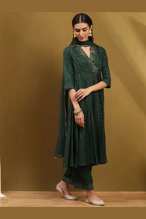 Biba Ethnic Motifs Printed Anarkali Kurta With Palazzos & Dupatta