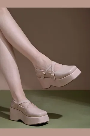 Shoetopia Women Square Toe Platform Mary Janes
