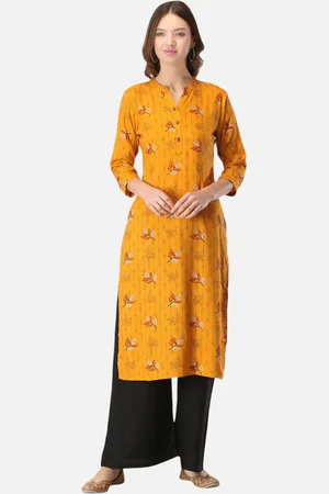 Biyu Floral Printed Mandarin Collar Cotton Straight Kurta