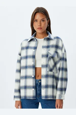 Koton Women Floral Checked Denim Jacket