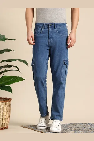 Mast & Harbour Men Relaxed Fit Mid-Rise Cargo Style Stretchable Cropped Jeans