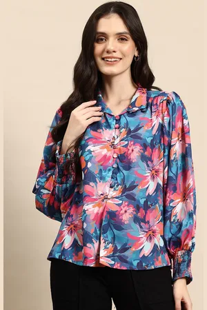 Mast & Harbour Floral Print Puff Sleeve Smocked Shirt Style Top