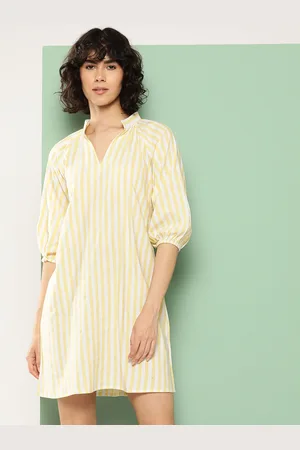 Broowl Striped Puff Sleeve A-Line Dress