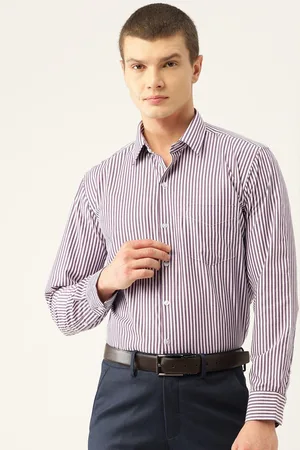 English Navy Men Slim Fit Opaque Striped Formal Shirt