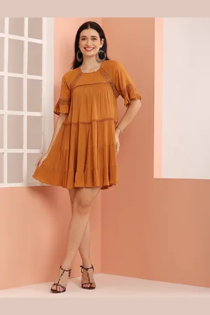 DEBONATELLA Women Self Design Round Neck A-Line Above Knee Dress