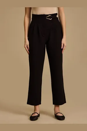 Kazo Women Relaxed Straight Fit High-Rise Trousers