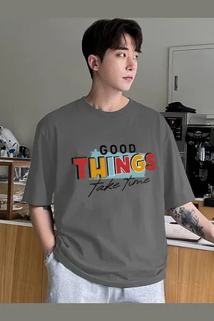 clafoutis Men Typography Printed Drop-Shoulder Sleeves Applique T-shirt