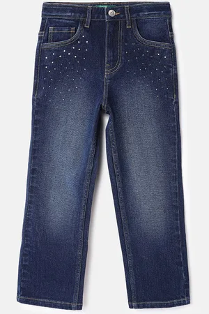 Benetton Girls Cotton Straight Fit Low Distress Light Fade Jeans