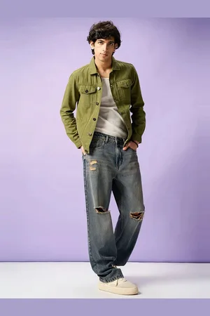 FREAKINS Men Denim Jacket with Patchwork