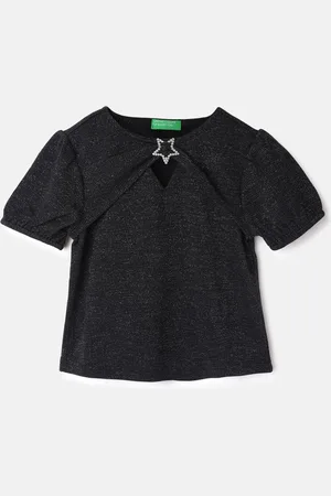 Benetton Girls Printed Puff Sleeves T-shirt