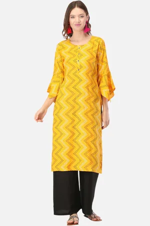 Biyu Chevron Printed Flared Sleeves Regular Cotton Straight Kurta