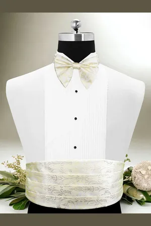 PELUCHE The Pale Lilac Beige Solid Cummerbund Bow Tie & Pocket Square Set