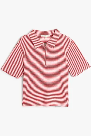 Koton Women Striped Polo Collar Slim Fit T-shirt