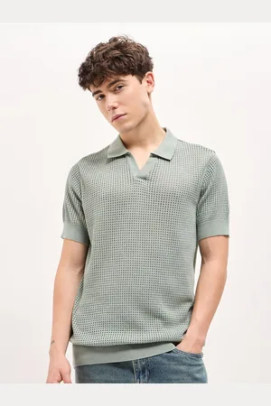The Bear House Men Self Design Polo Collar Cotton T-shirt