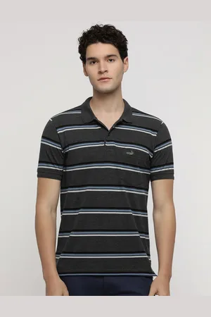 Crocodile Men Striped Polo Collar Pockets Slim Fit T-shirt