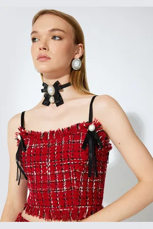 Koton Women Checked Crop Top