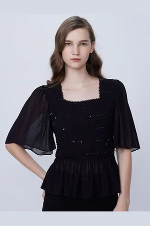 COVER STORY Embellished Flutter Sleeve Peplum Top