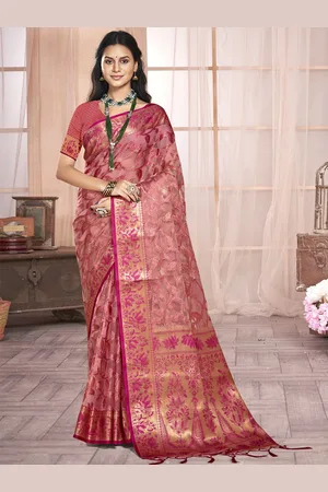 SANGAM PRINTS Woven Design Zari Organza Tussar Saree