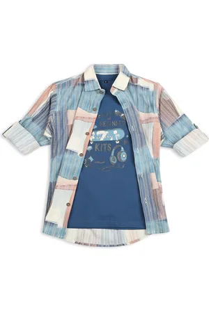 CAVIO Boys Spread Collar Abstract Printed Cotton Casual Shirt & T-Shirt