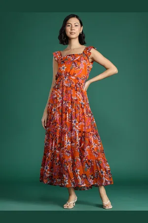 DressBerry Floral Print Flutter Sleeve Georgette Fit & Flare Maxi Dress
