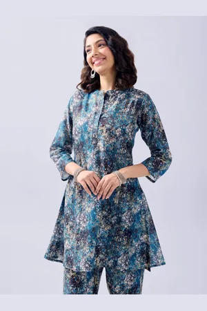 Kalini Women Mandarin Collar Abstarct Printed A-Line Dress