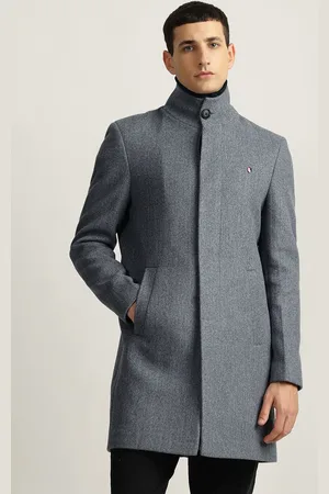 ICONIC Men Knee Length Stand Collar Long Sleeves Pea Coat