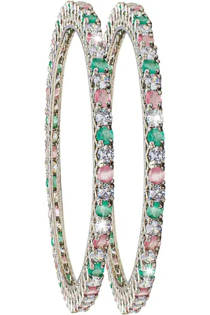 Shivansh Set of 2 Silver-Plated & Toned AD-Studded Textured Bangles