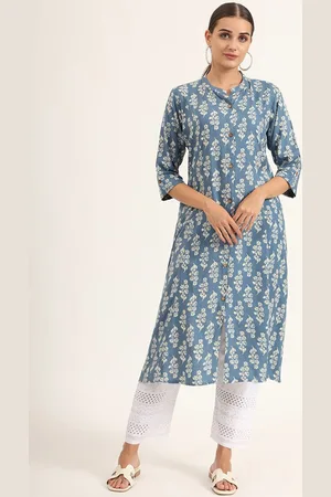 Divena World Floral Printed Mandarin Collar Pure Cotton Straight Kurta