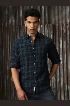 High Star Men Classic Spread Collar Tartan Checked Cotton Casual Shirt