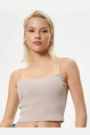 Koton Women Solid Shoulder Straps Cotton Top