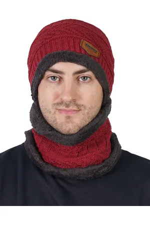 Teemoods Men Self Design Woollen Beanie Cap With Neck Warmer