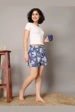 ETC Women Cotton High-Rise Tropical Printed Lounge Shorts