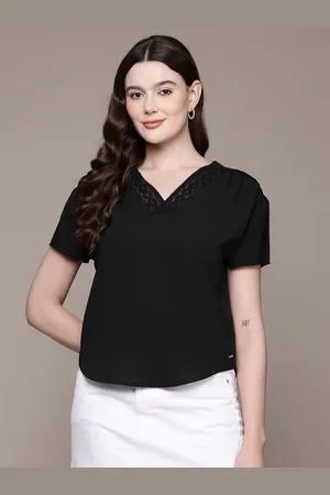 Nautica Lace Inserts Ruched Top