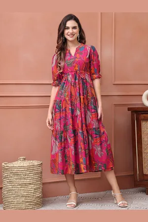 Claura Women Floral Printed Fit & Flare Midi Dress