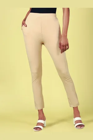 De Moza Women Cotton Mid-Rise Slim Fit Cigarette Trousers