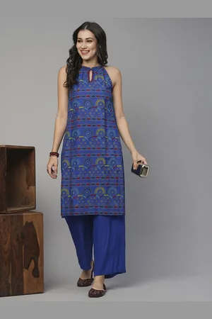 Globus Ethnic Motifs Printed Straight Thread Work Kurta with Trousers